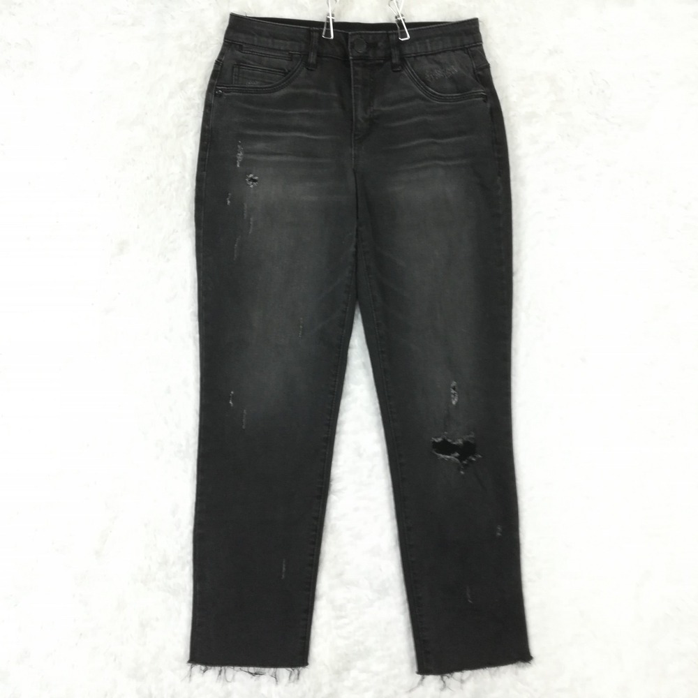 Mac‎ And Me Womens Jeans Boyfriend Black Denim Distressed Frayed Mid Rise 4
